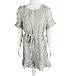 &Merci Womans Sz Medium Dress Grey Lagenlook Lined Short Sleeve Texture‎ Belted